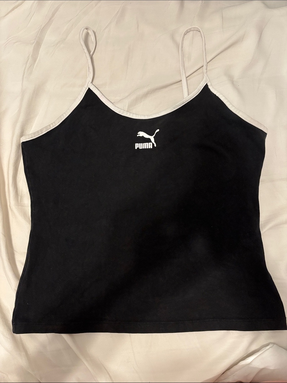🎉3/25$ - Vintage Puma Black Spaghetti-Strap Camisole with White Trim